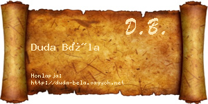 Duda Béla névjegykártya